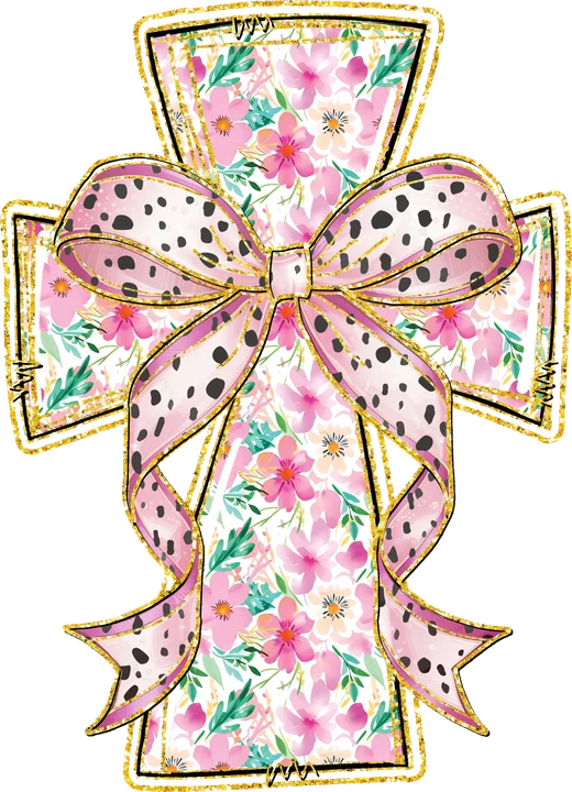 Floral Cross with Bow DTF Transfer