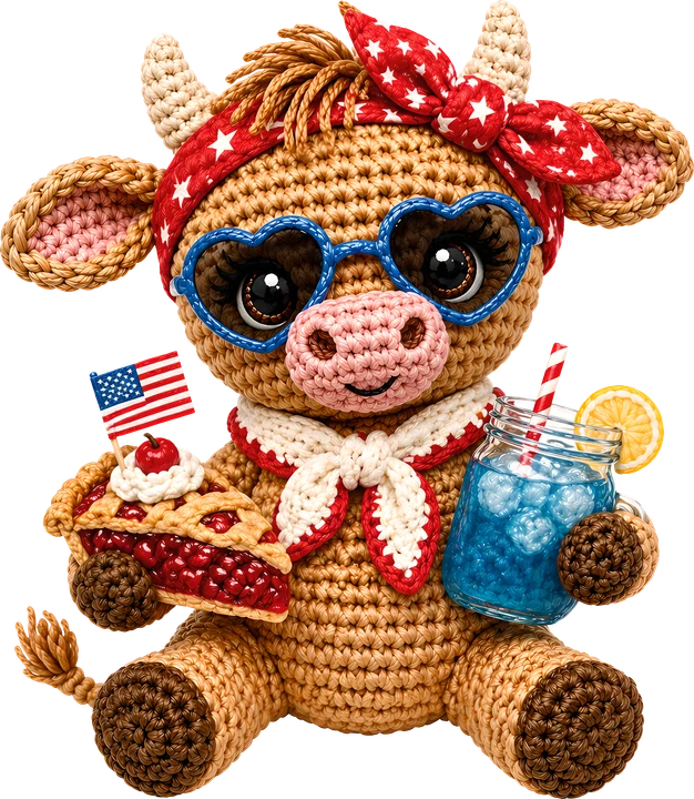 Patriotic Cow with Pie and Drink DTF Transfer