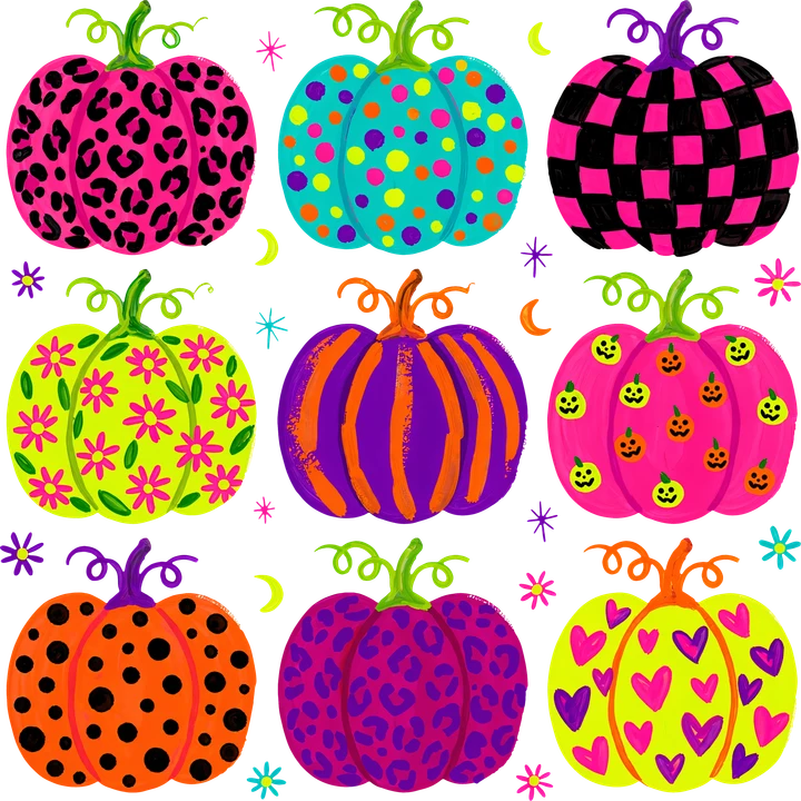 Colorful Patterned Pumpkins DTF Transfer