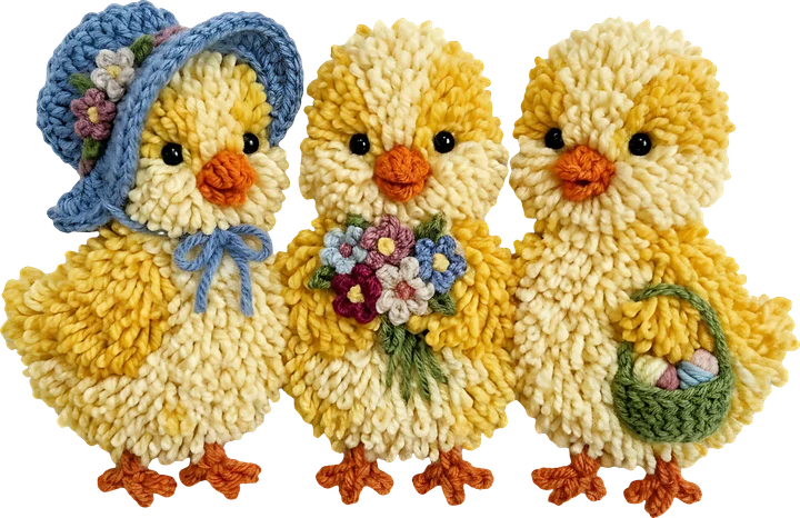 Three Crochet-Style Easter Chicks DTF Transfer