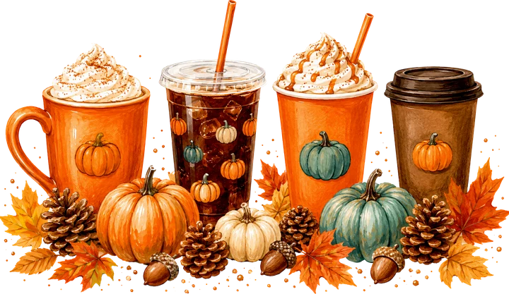 Autumn Drinks and Pumpkins DTF Transfer