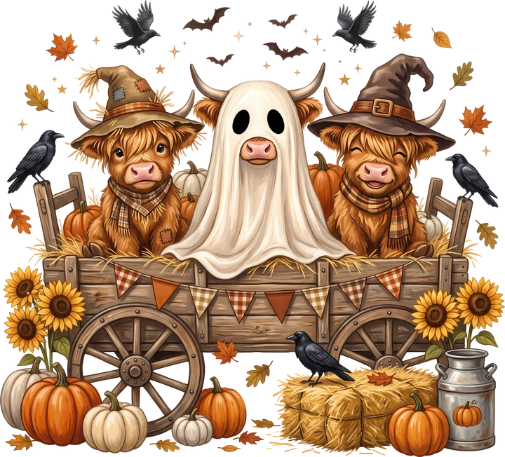 Cute Highland Cows Halloween DTF Transfer