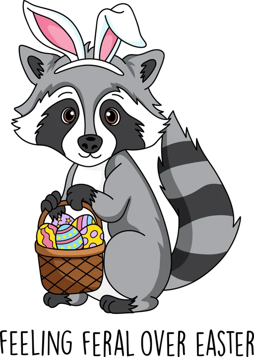 Raccoon With Easter Basket DTF Transfer