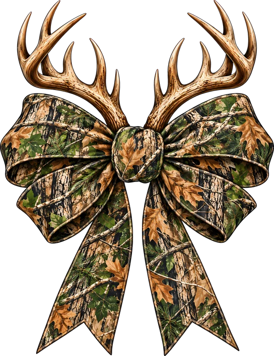 Deer Antlers with Camo Bow DTF Transfer