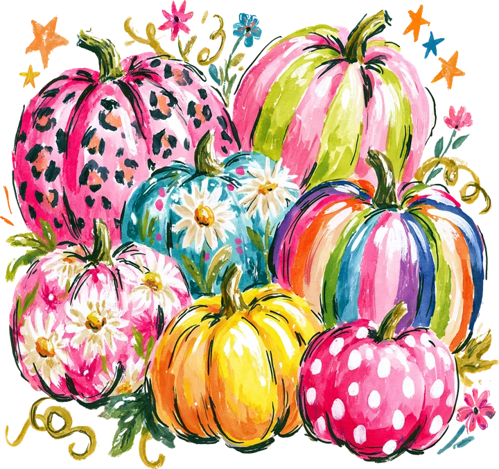 Colorful Patterned Pumpkins DTF Transfer