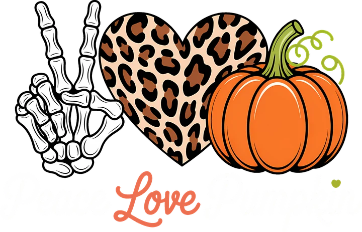 Calabaza con forma de corazón, con motivos de manos esqueléticas — Transfer DTF