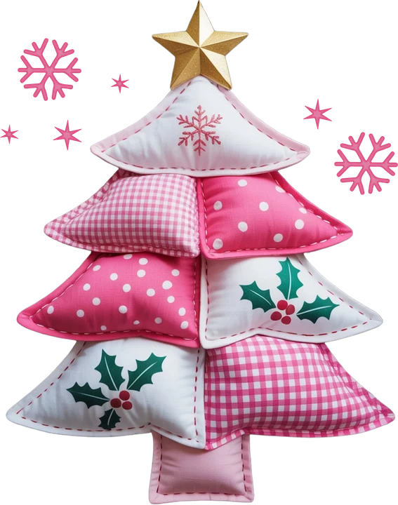 Árbol de Navidad de patchwork en tonos rosados — Transfer DTF