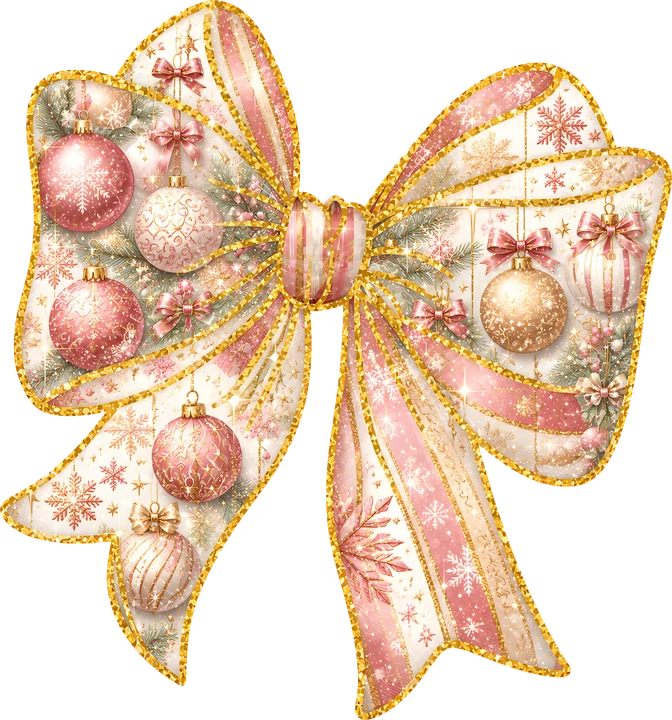 Pink and Gold Christmas Bow DTF Transfer