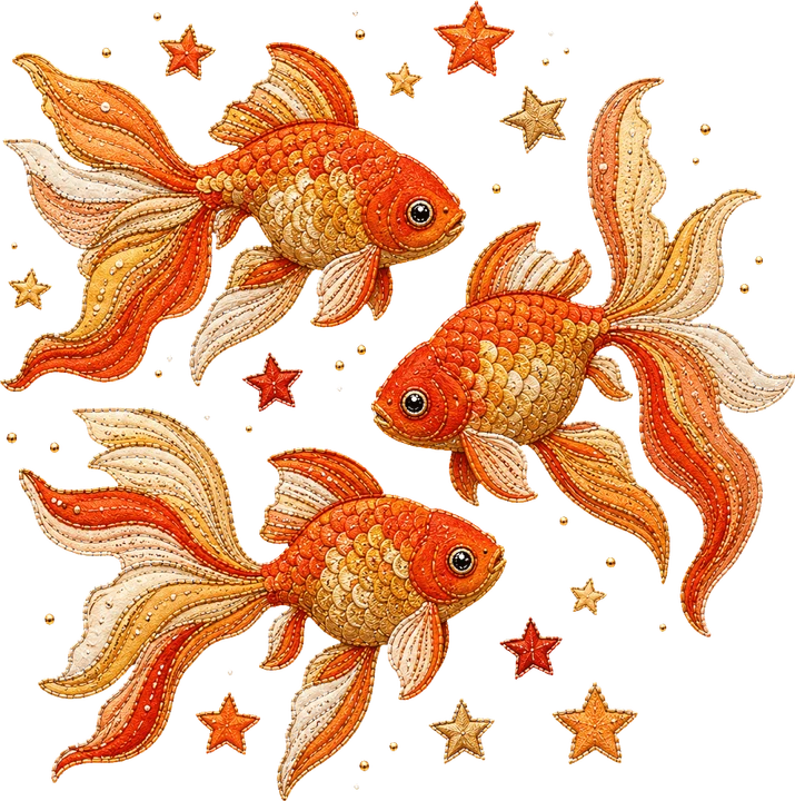 Three Goldfish with Stars DTF Transfer
