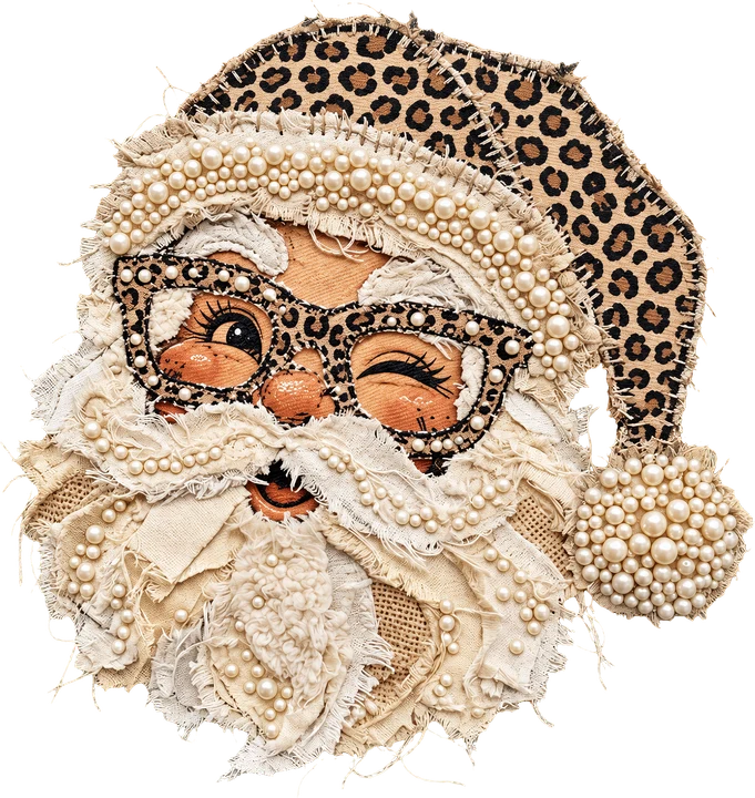 Leopard Santa with Pearl Beads DTF Transfer