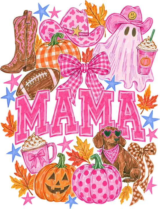 Mamá de Halloween con disfraz de vaquera rosa — Transfer DTF