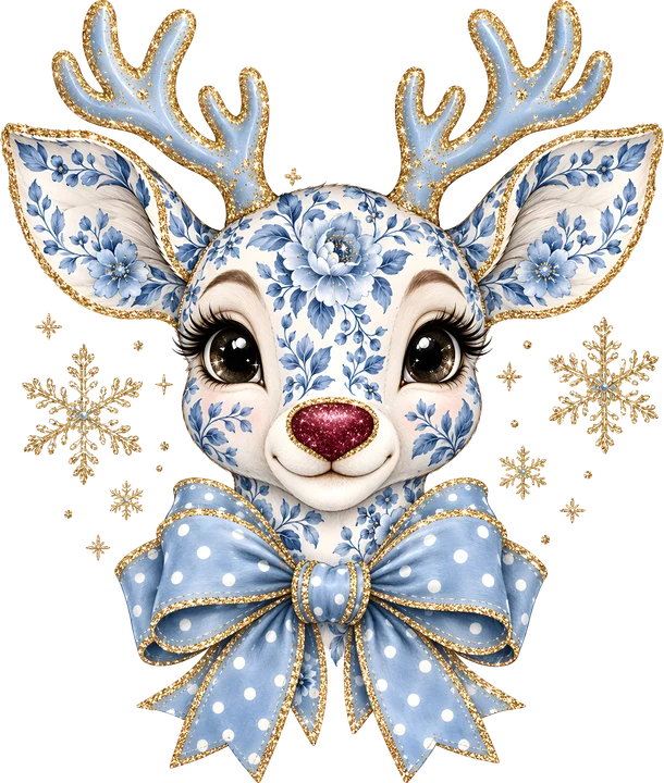 Blue Floral Deer DTF Transfer