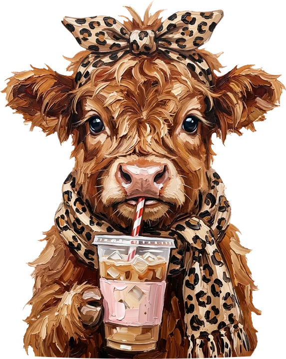 Cute Cow with Leopard Bow DTF Transfer