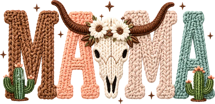 "Knitted Mama" na may larawan ng bungo ng toro — DTF Transfer