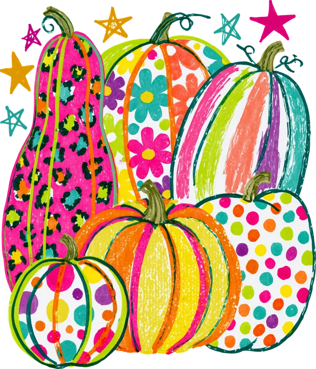 Colorful Pumpkins and Stars DTF Transfer