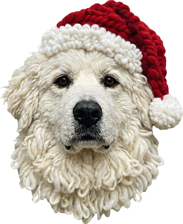 White Fluffy Dog in Santa Hat DTF Transfer