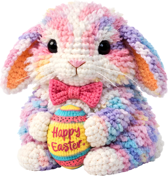 Crochet Bunny Holding Easter Egg DTF Transfer