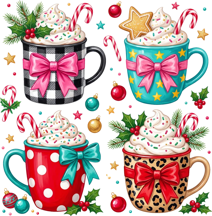 Hot Cocoa Cups with Candy Canes DTF Transfer