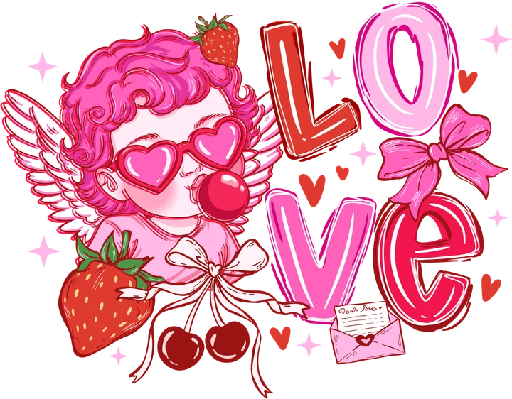 Pink Cupid with Strawberries DTF Transfer