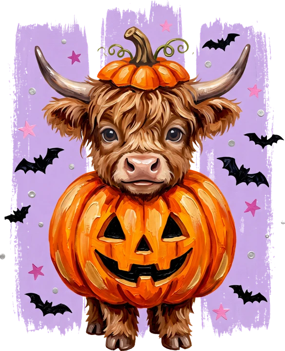 Highland Cow with Pumpkin DTF Transfer