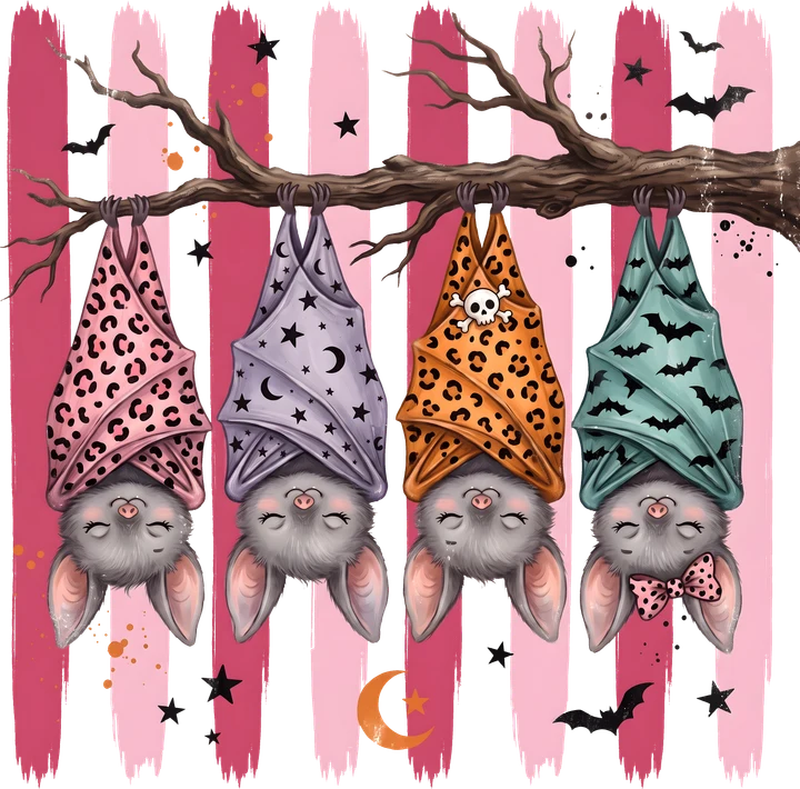 Cute Bats Hanging from Branch DTF Transfer