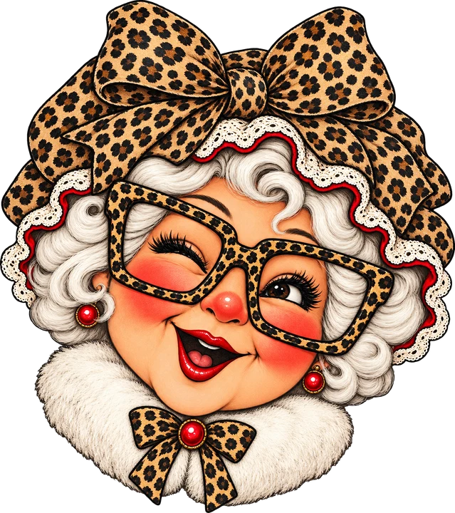 Papá Noel con estampado de leopardo y gafas — Transfer DTF
