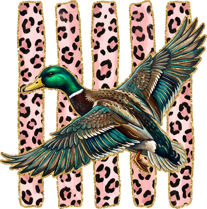 Mallard bird with Leopard Print DTF Transfer