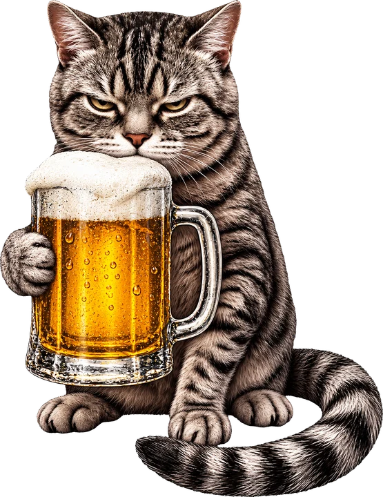 Tabby Cat with Beer Mug DTF Transfer