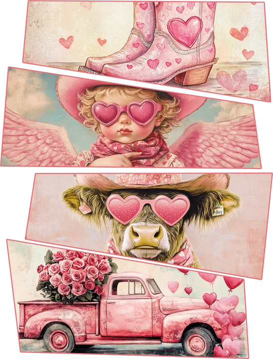 Pink Hearts Cowboy Cowgirl DTF Transfer