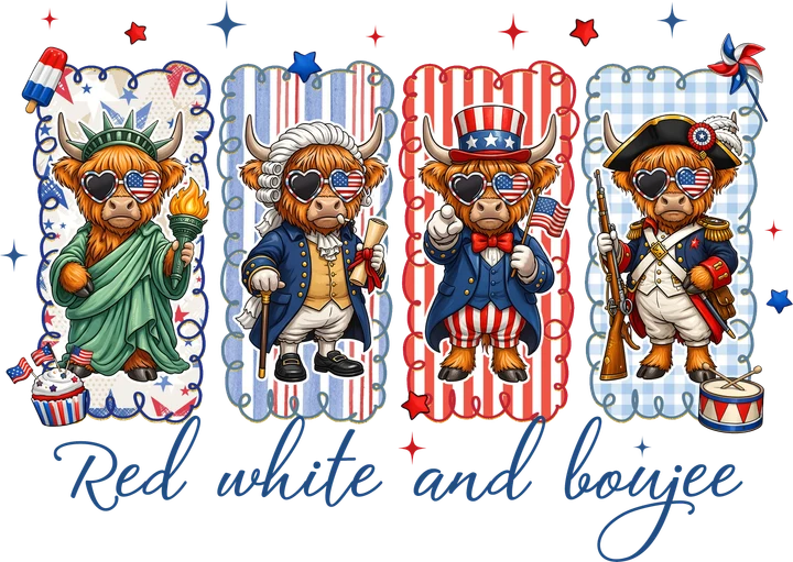 Patriotic Bull Characters DTF Transfer