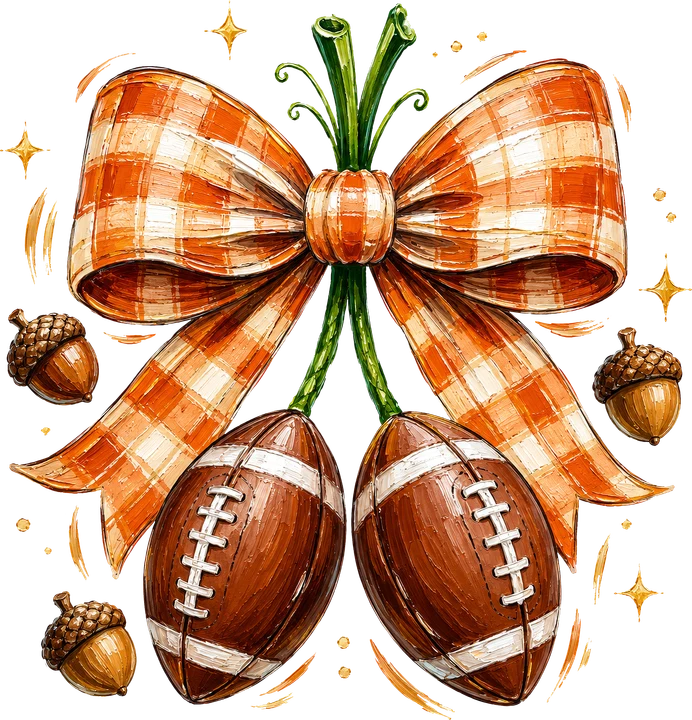 Football Bow with Acorns DTF Transfer
