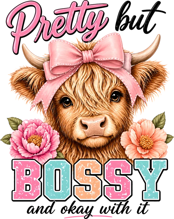 Bossy Cow with Pink Bow DTF Transfer