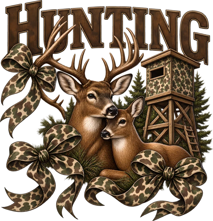 Hunting Deer with Camo Bow DTF Transfer