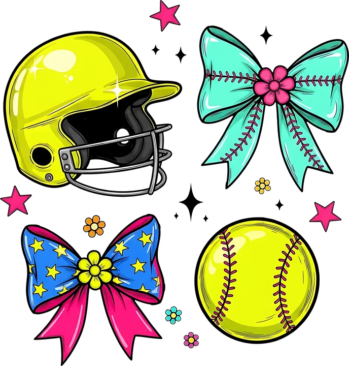 Softball Gear and Bow DTF Transfer