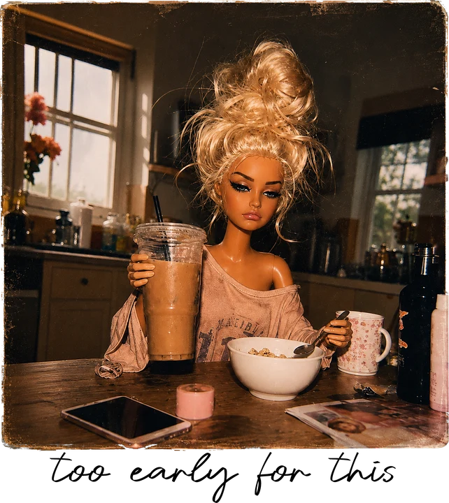 Doll with Coffee and Bowl DTF Transfer