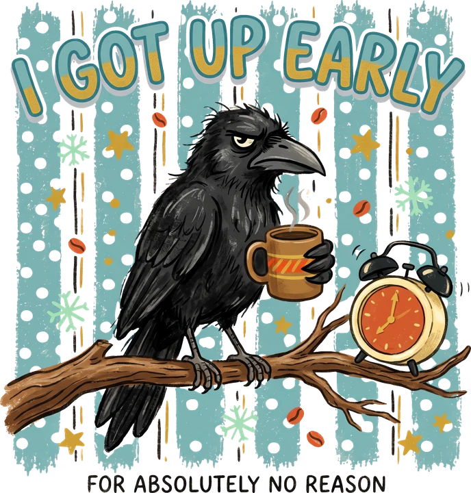 Crow with Coffee DTF Transfer