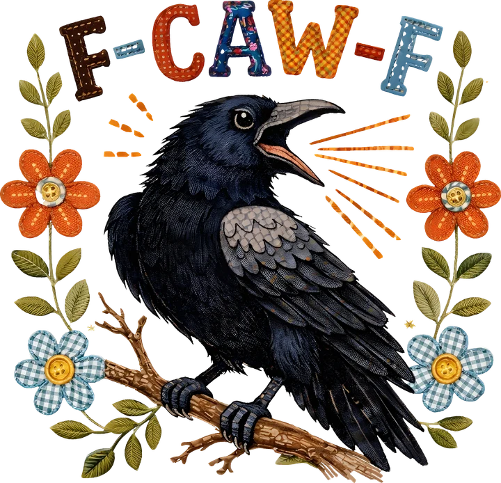 Cawing Crow with Flowers DTF Transfer