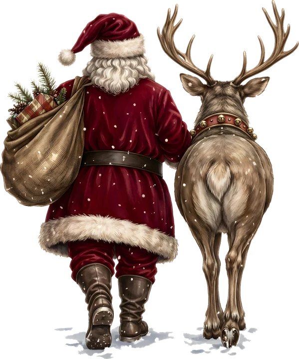 Santa y los renos caminando — Transfer DTF