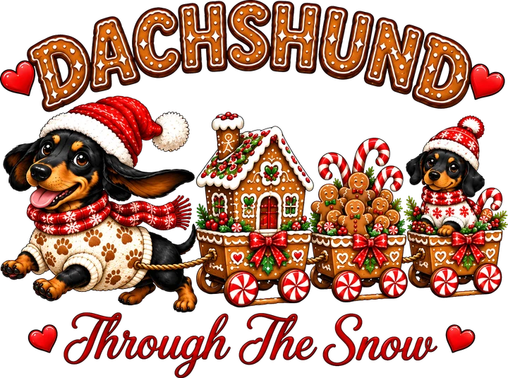 "Dachshund a través de la nieve" — Transfer DTF