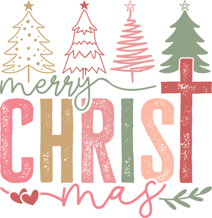 Merry Christmas with Trees DTF Transfer