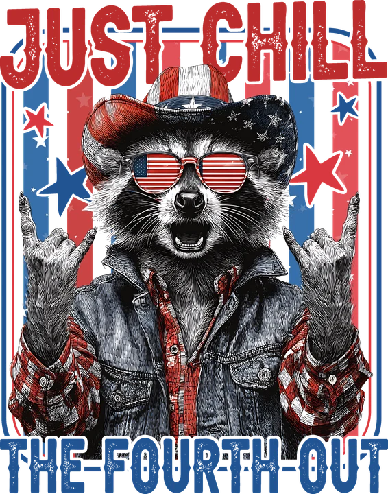 "Raccoon Rockstar" - Pagdiriwang ng Araw ng Kalayaan (ika-4 ng Hulyo) — DTF Transfer