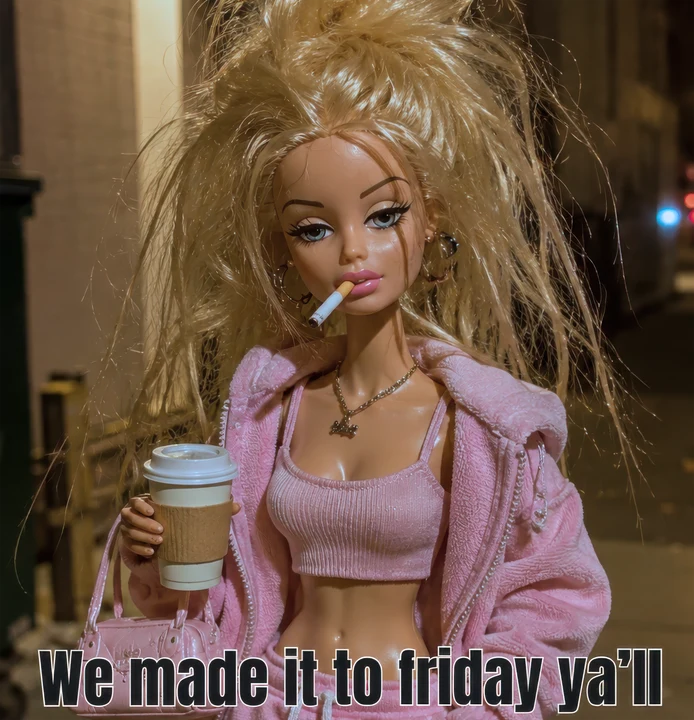 Doll with Coffee and Cigarette DTF Transfer