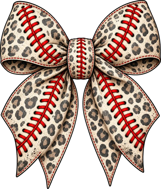 Baseball Stitched Leopard Bow DTF Transfer