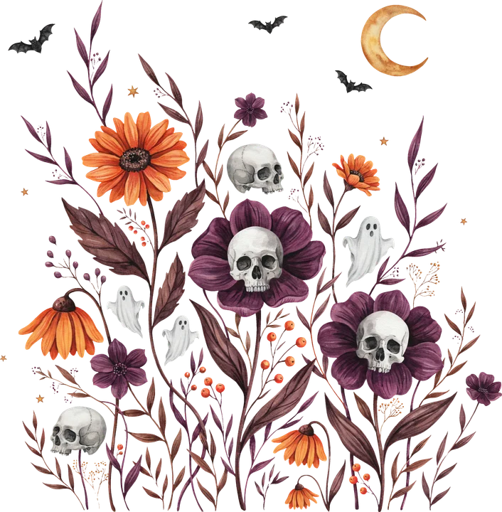 Skull Flowers and Ghosts DTF Transfer