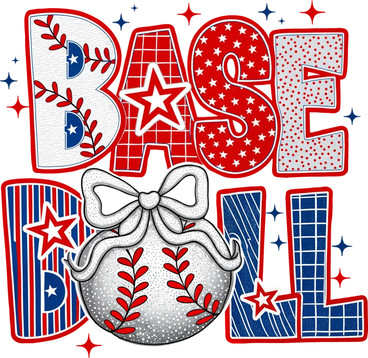 Baseball Stars and Bow DTF Transfer