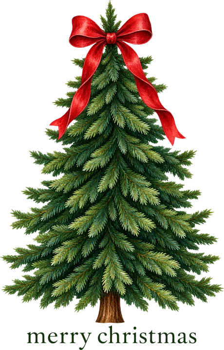 Christmas Tree with Red Bow DTF Transfer