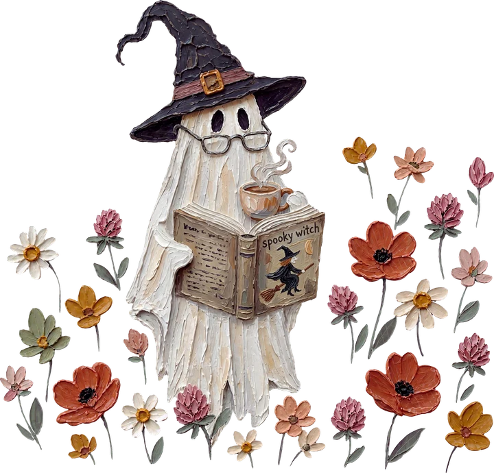 Ghost Witch Reading Book DTF Transfer