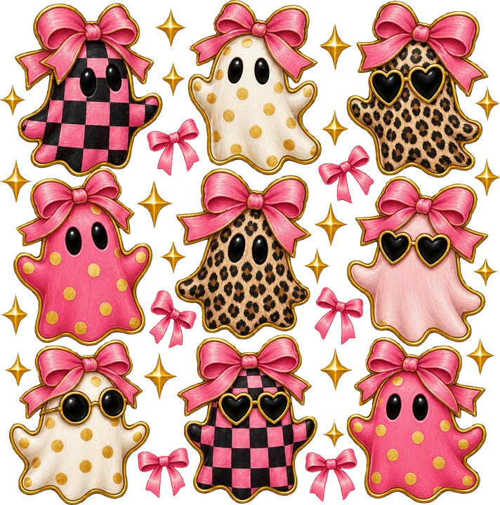 Cute Ghosts with Pink Bows DTF Transfer