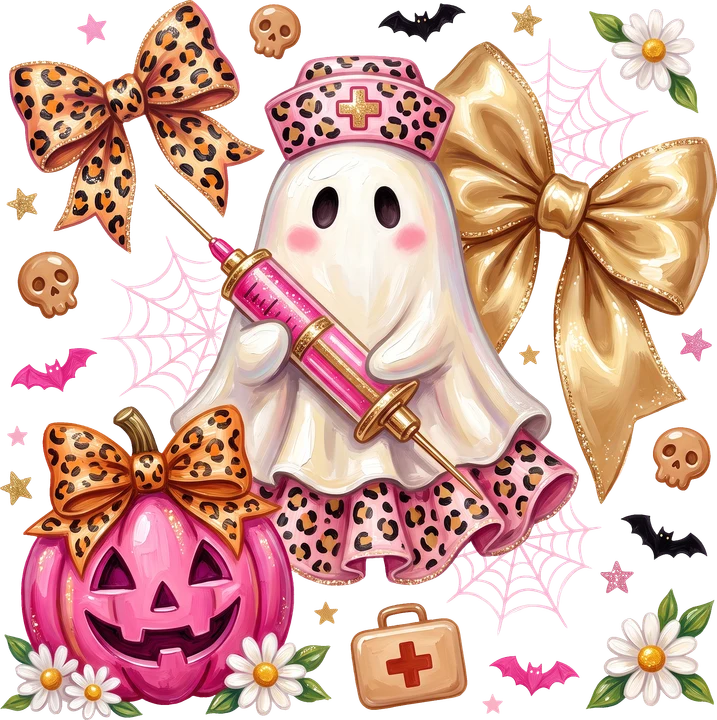 Ghost Nurse with Pumpkins DTF Transfer