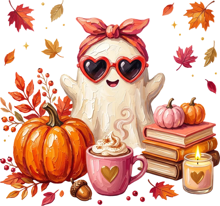 Cute Ghost with Pumpkins DTF Transfer